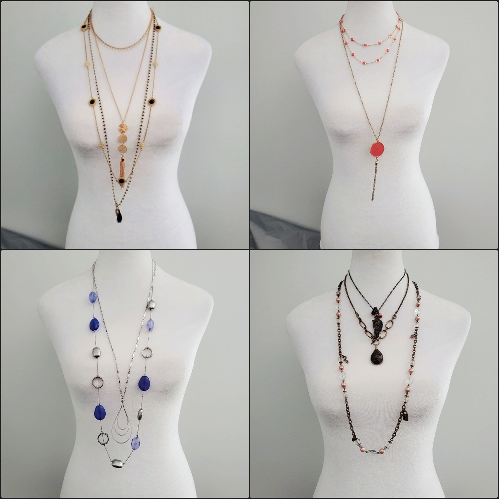 BOHO Necklaces Lot Costume Jewellery Lot Silver & Gold Tones Colourful Accents